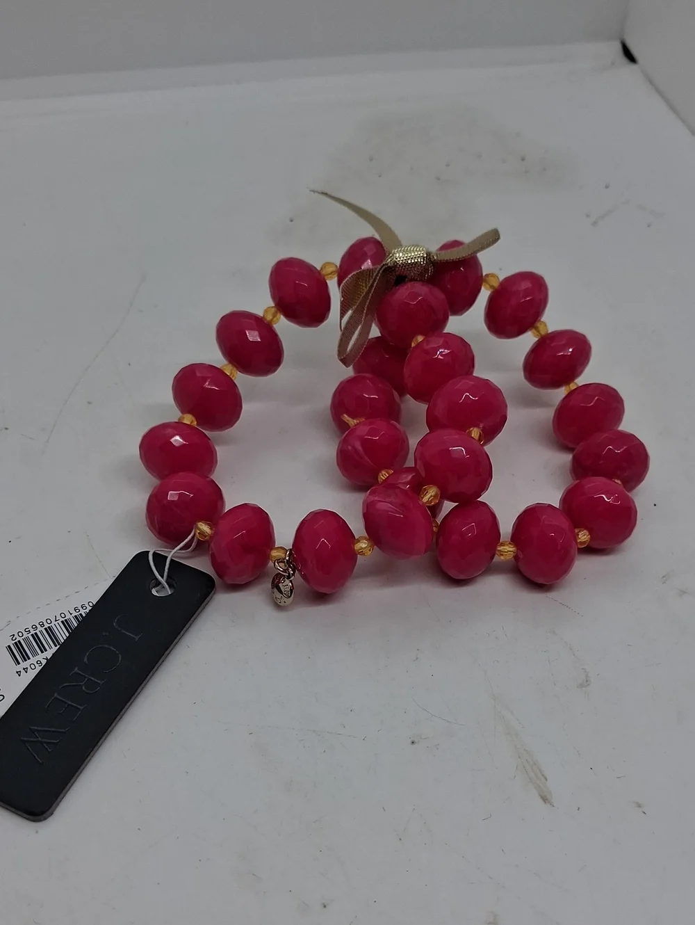 NWT J. Crew Hot Pink Faceted Bead Bracelet Set with Gold Accents